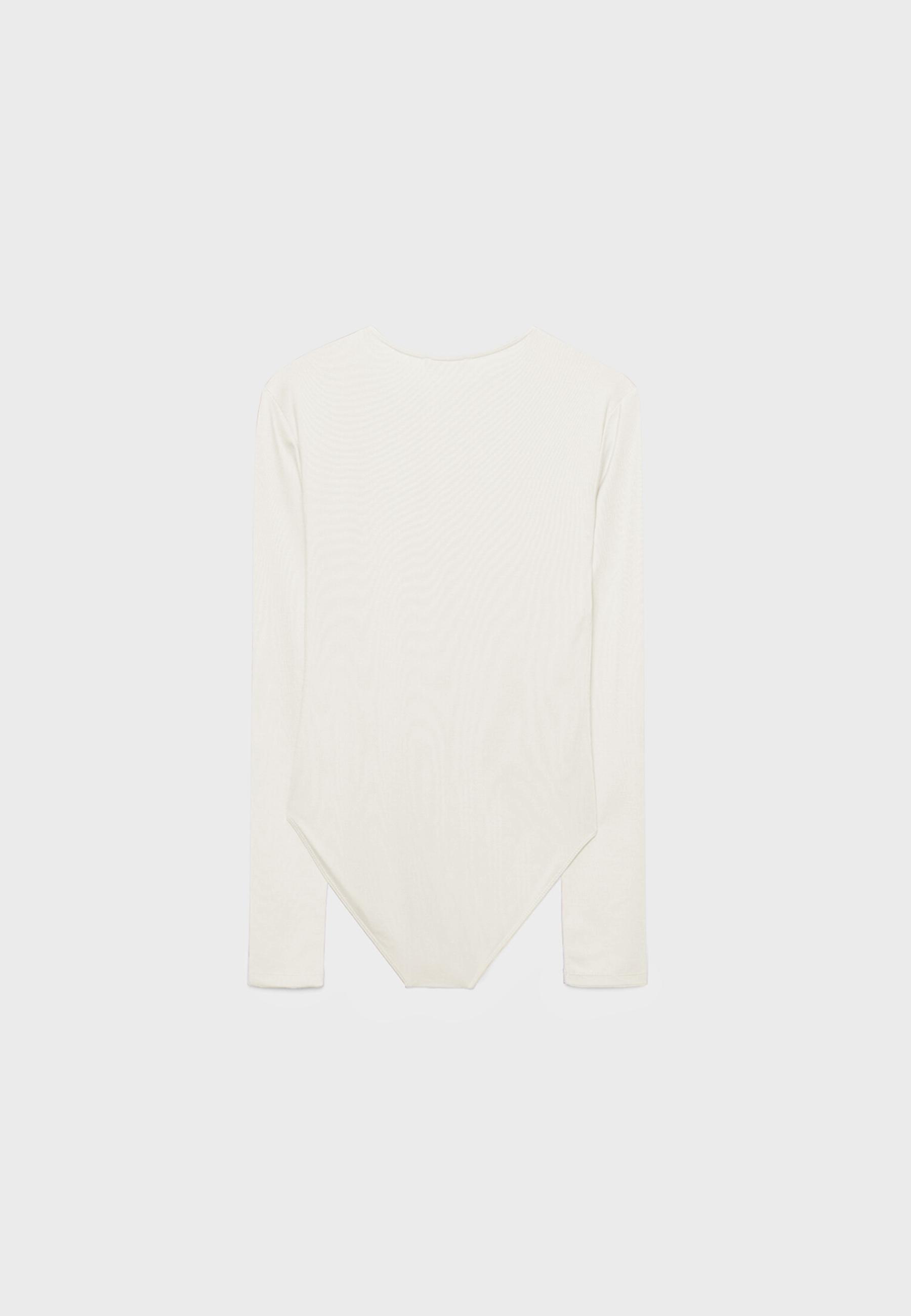 Long sleeve polyamide bodysuit — Ecru