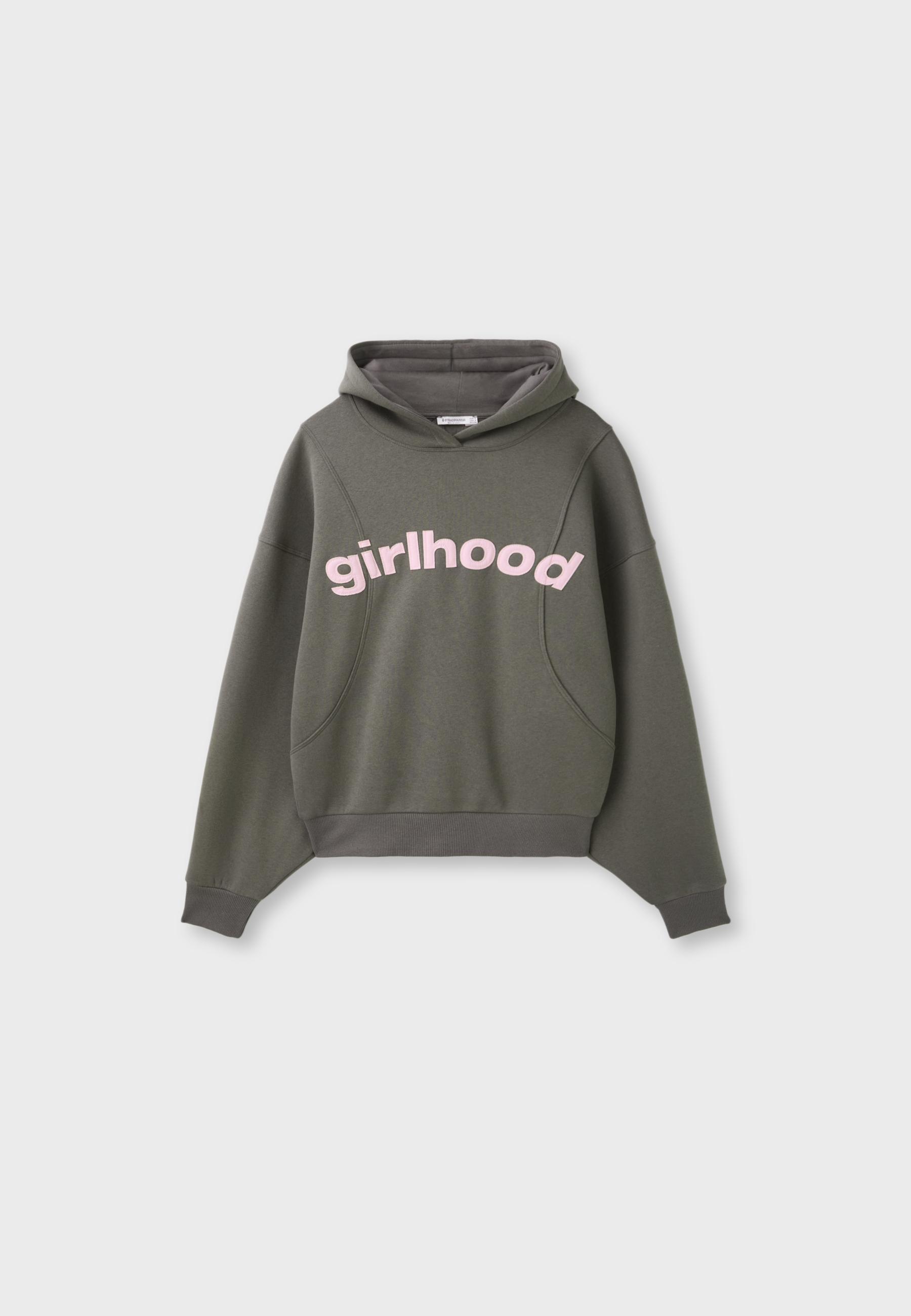Printed text hoodie — Khaki