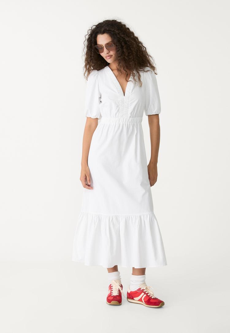 vestido midi popelin