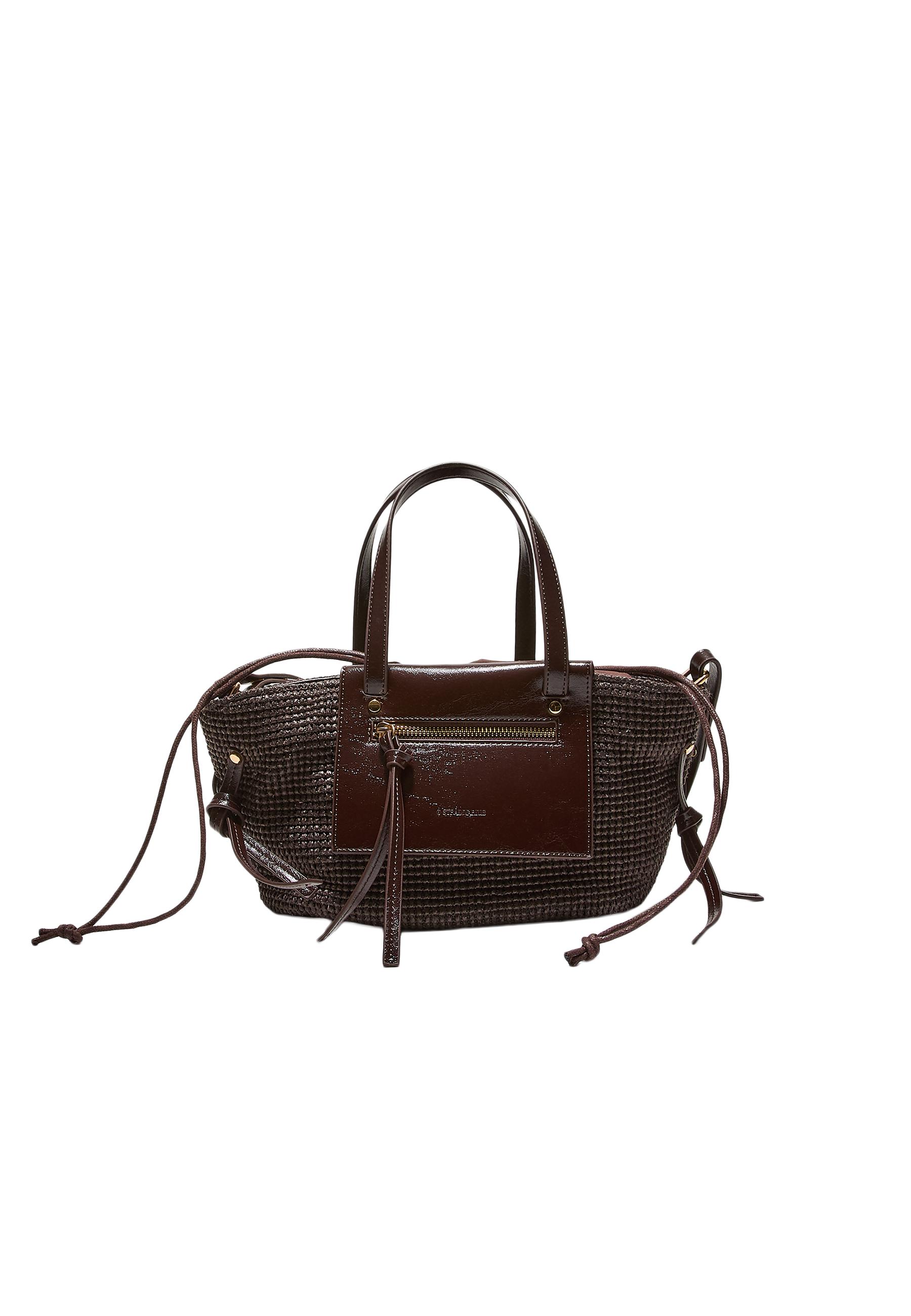 Crochet-effect basket crossbody bag — Brown