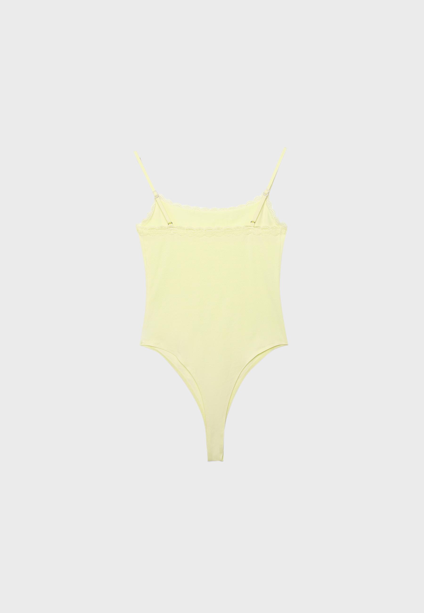 Bodysuit with blonde lace detail — Pastel yellow
