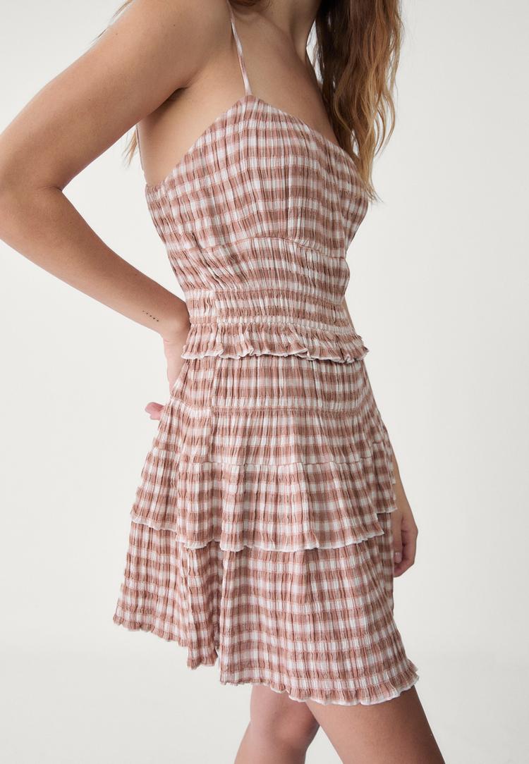 vestido cuadros corto fruncido