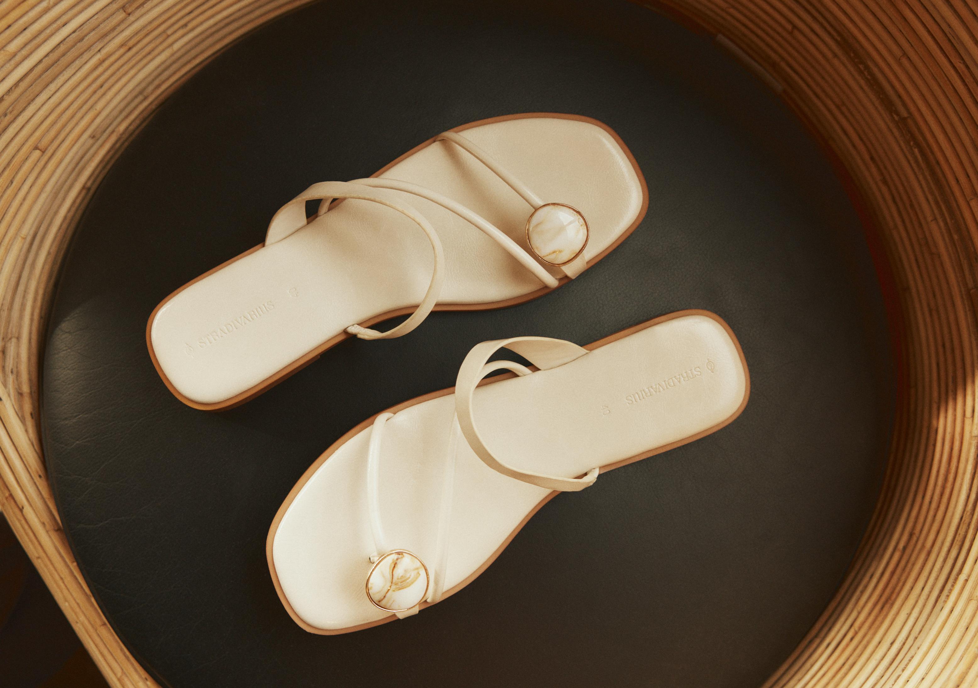Flat sandals with stone detail — ECRU