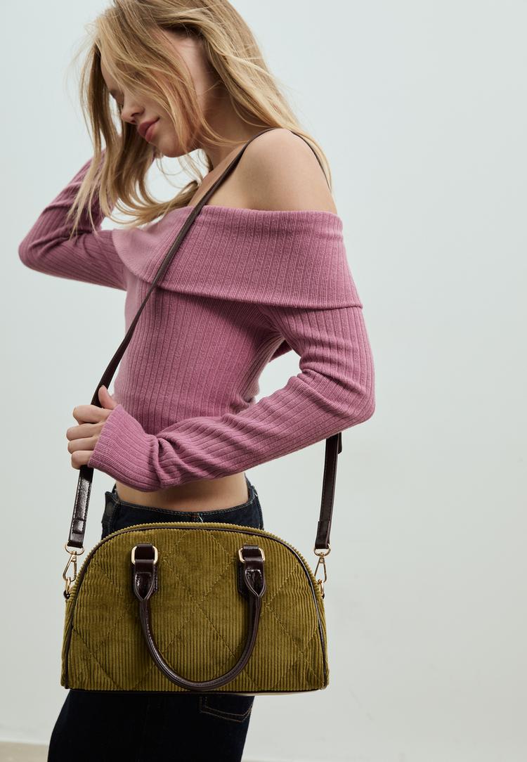 contrast corduroy bowling bag