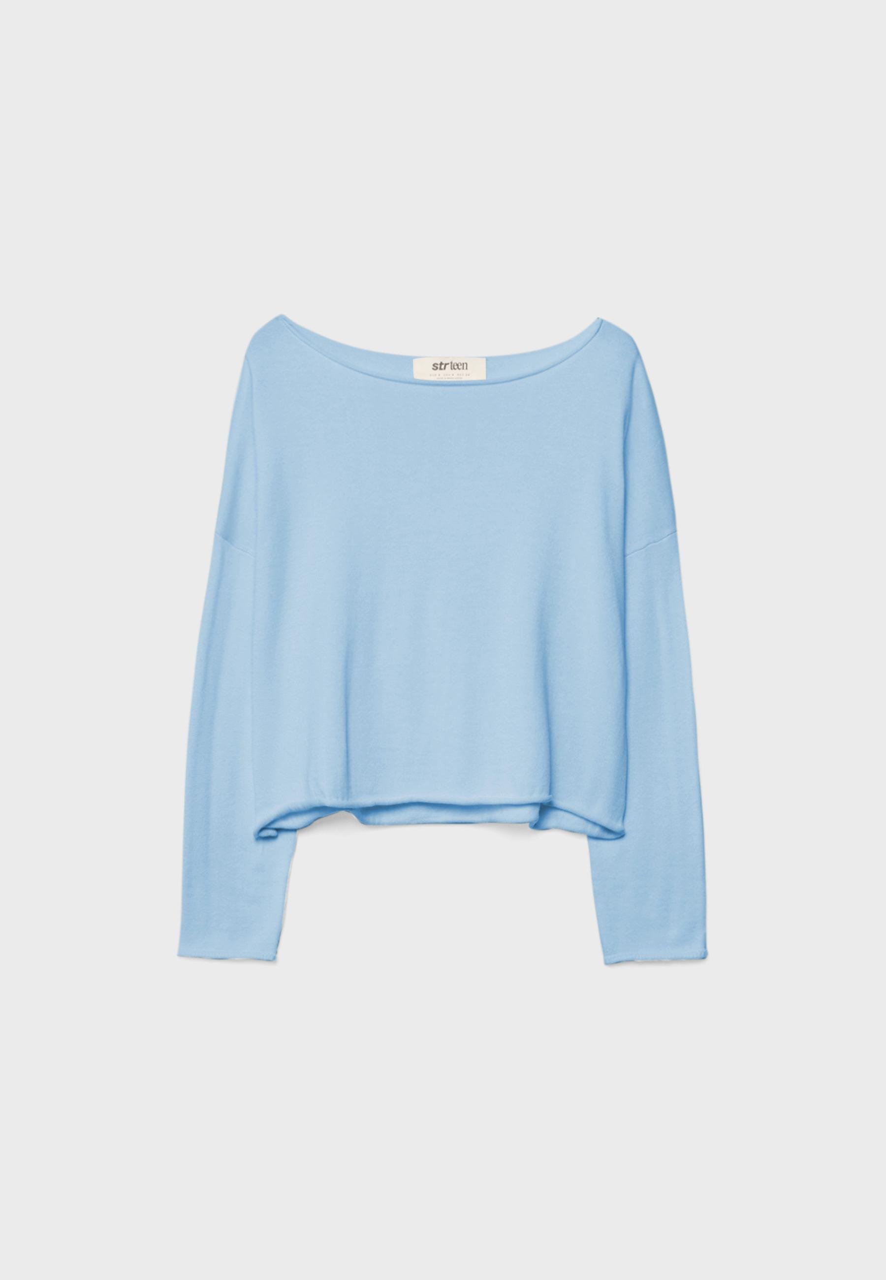 Boat neck cropped sweater — Sky blue