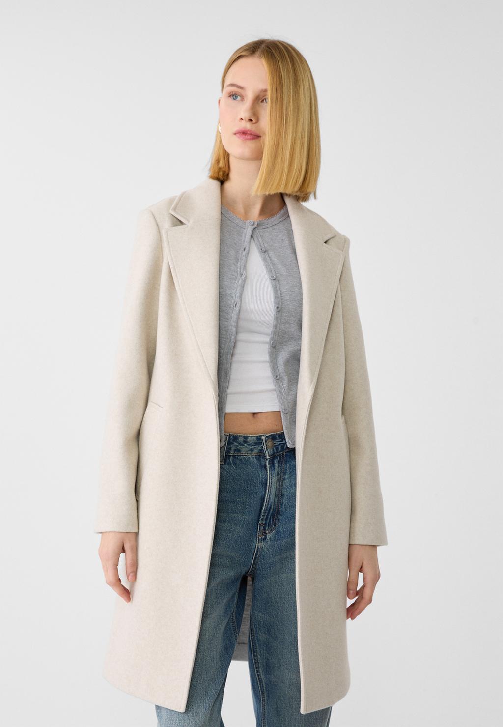 Soft-touch button-up midi coat