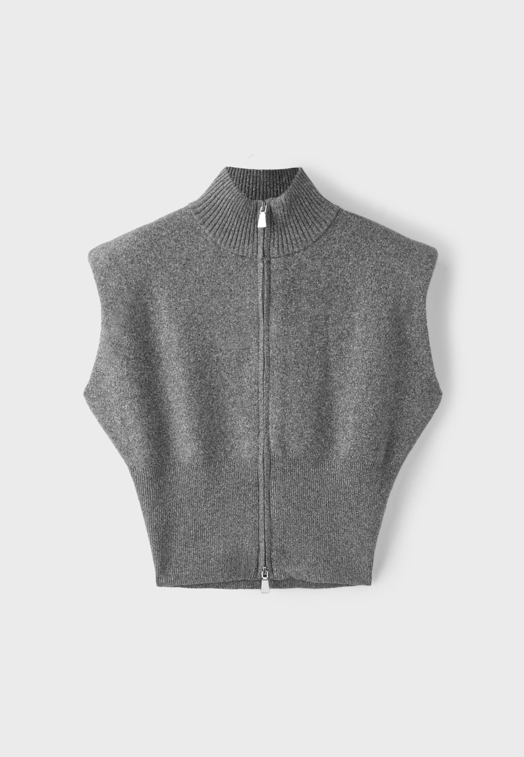 Knit vest with padded shoulders and zip — Dark grey