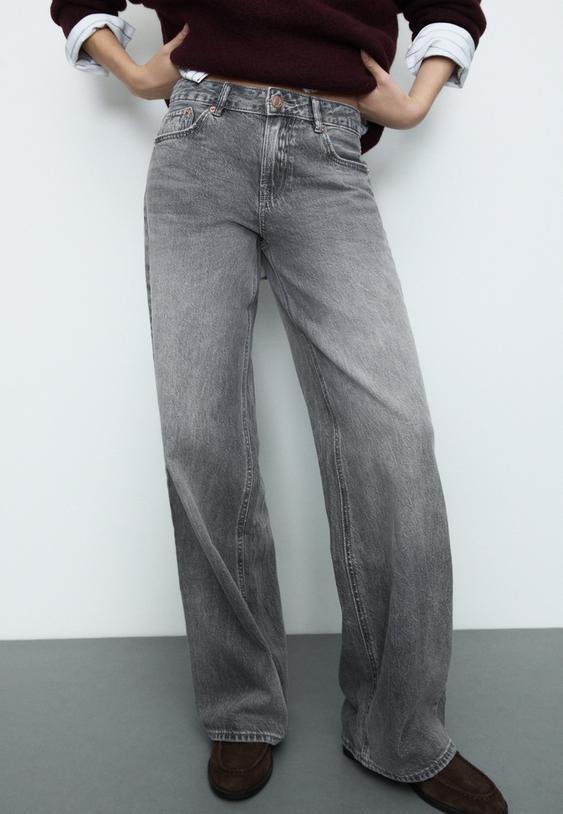 Stradivarius D91 Low Wide-Leg Jeans Grey Denim Wash 16