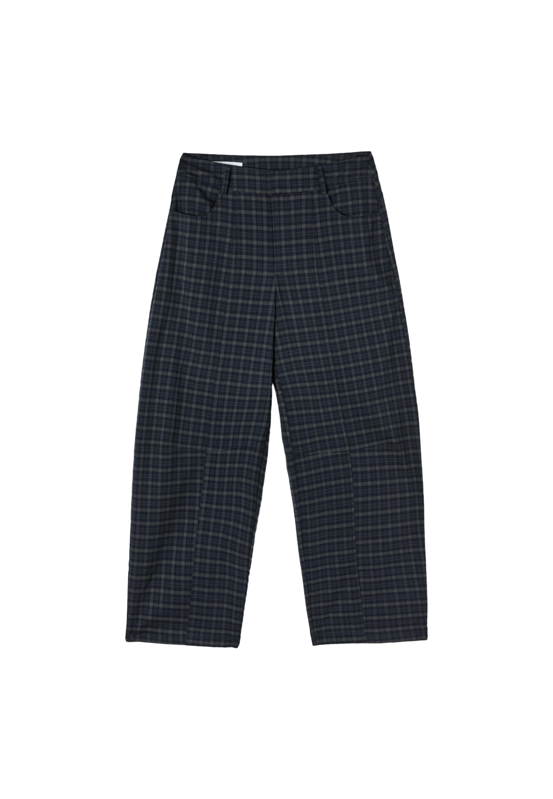 Check barrel dress trousers — Navy blue