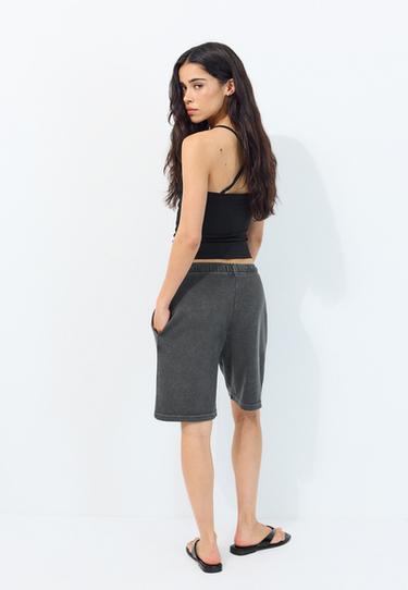 Acid wash fleece Bermuda shorts — Dark grey 5