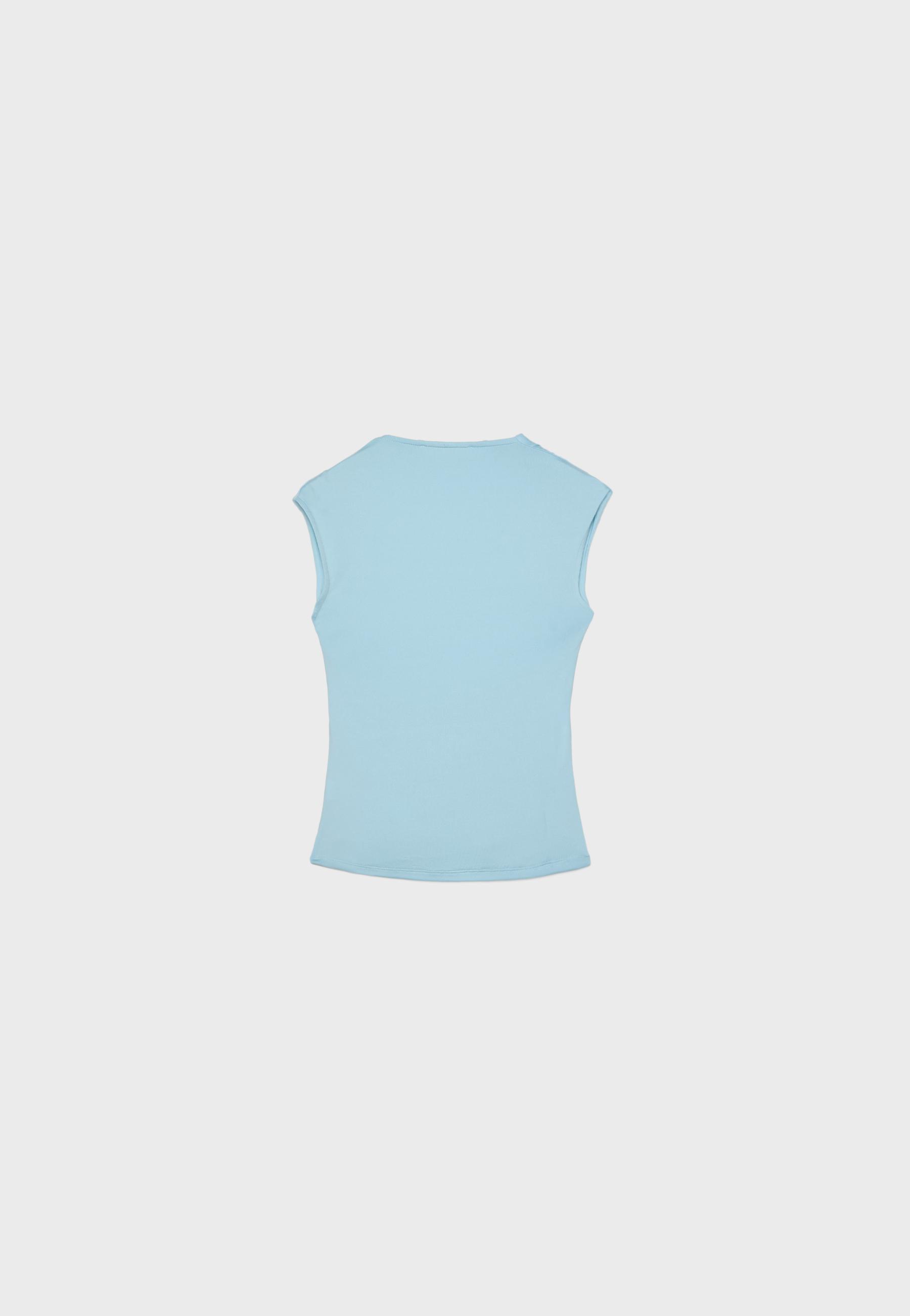Polyamide Ruched Square Neck T-Shirt — Turquoise
