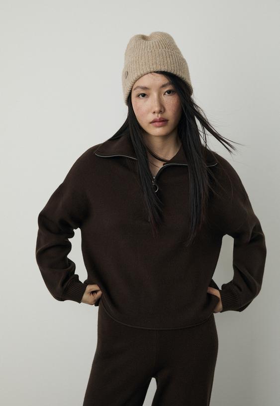 Stradivarius Knit Jumper With Zip Brown M