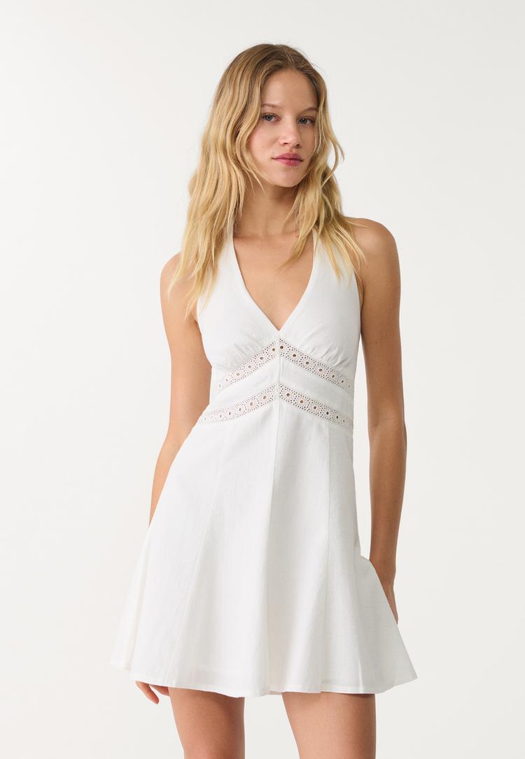 vestido corto halter con lino