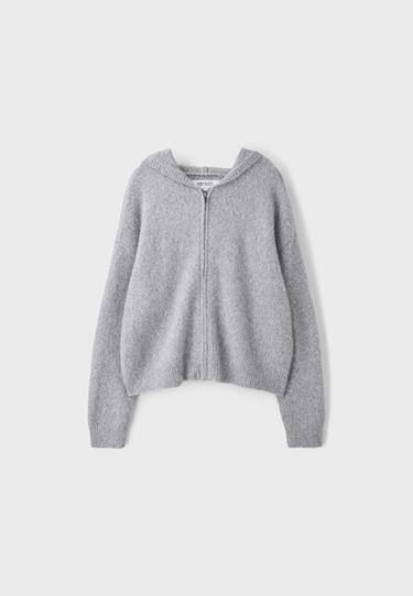 Hooded zip knit cardigan — Grey melange 7