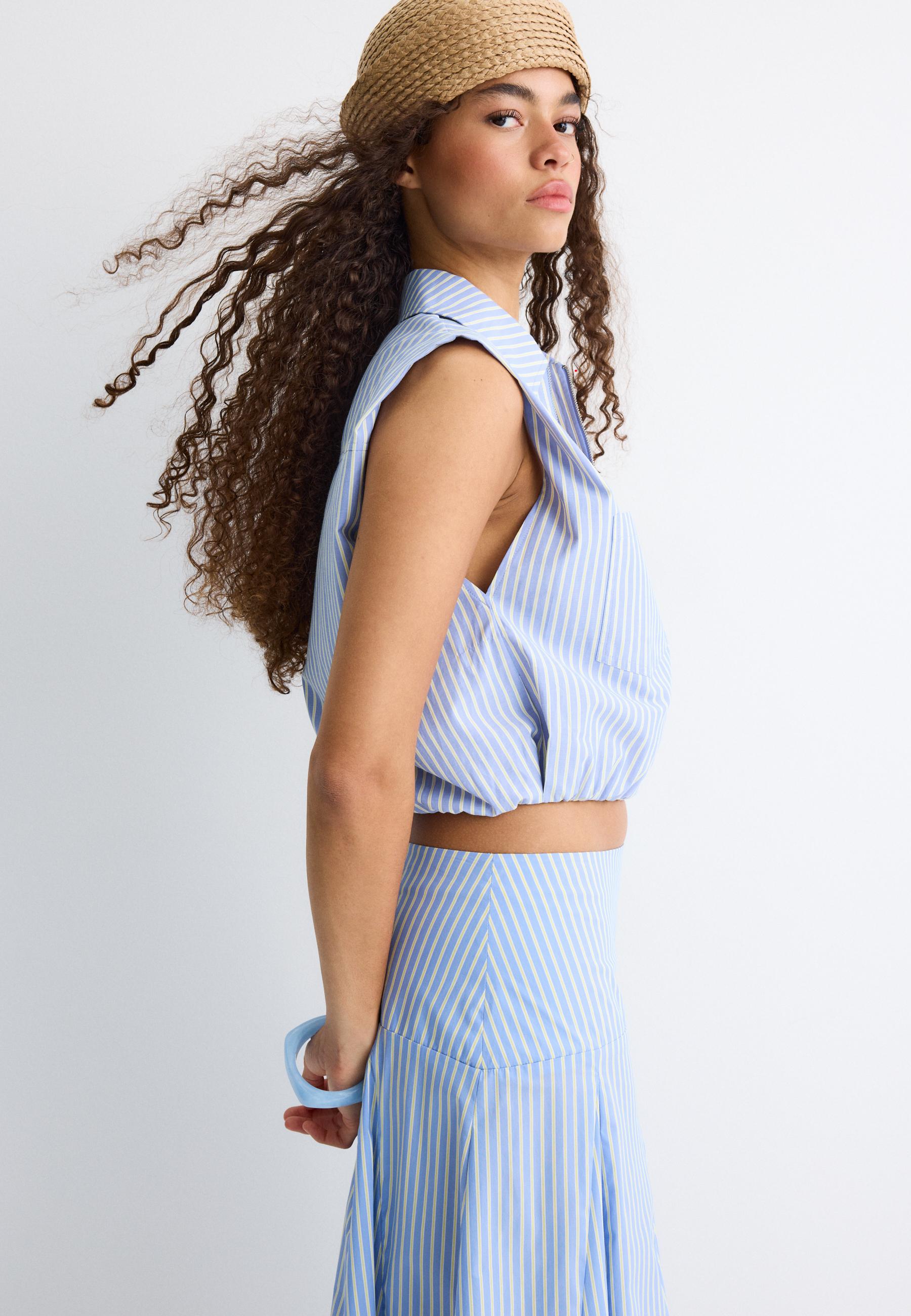 Sleeveless balloon zip shirt — Blue