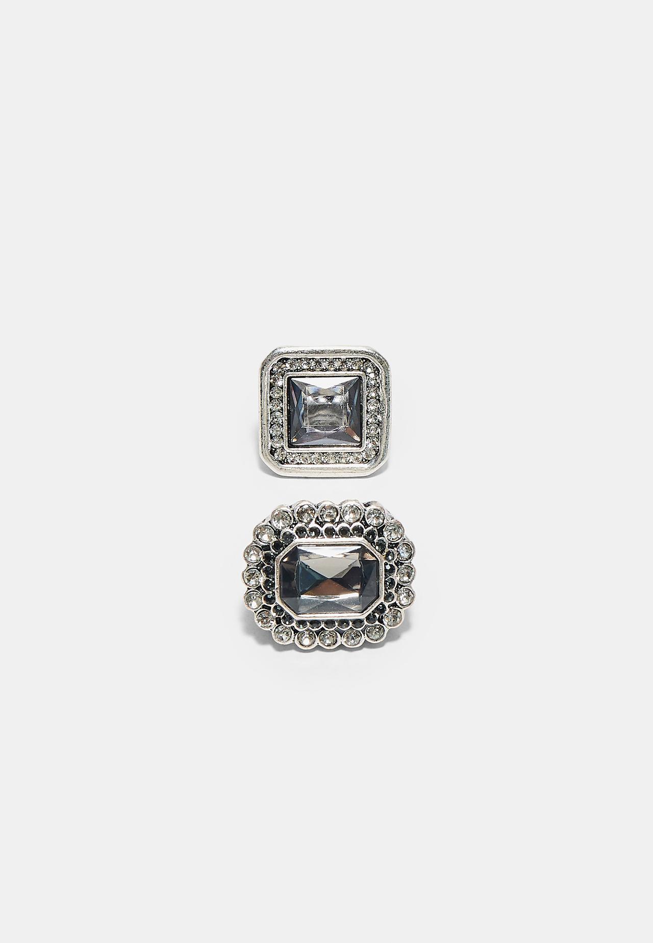 Set of 2 rhinestone rings — Grey