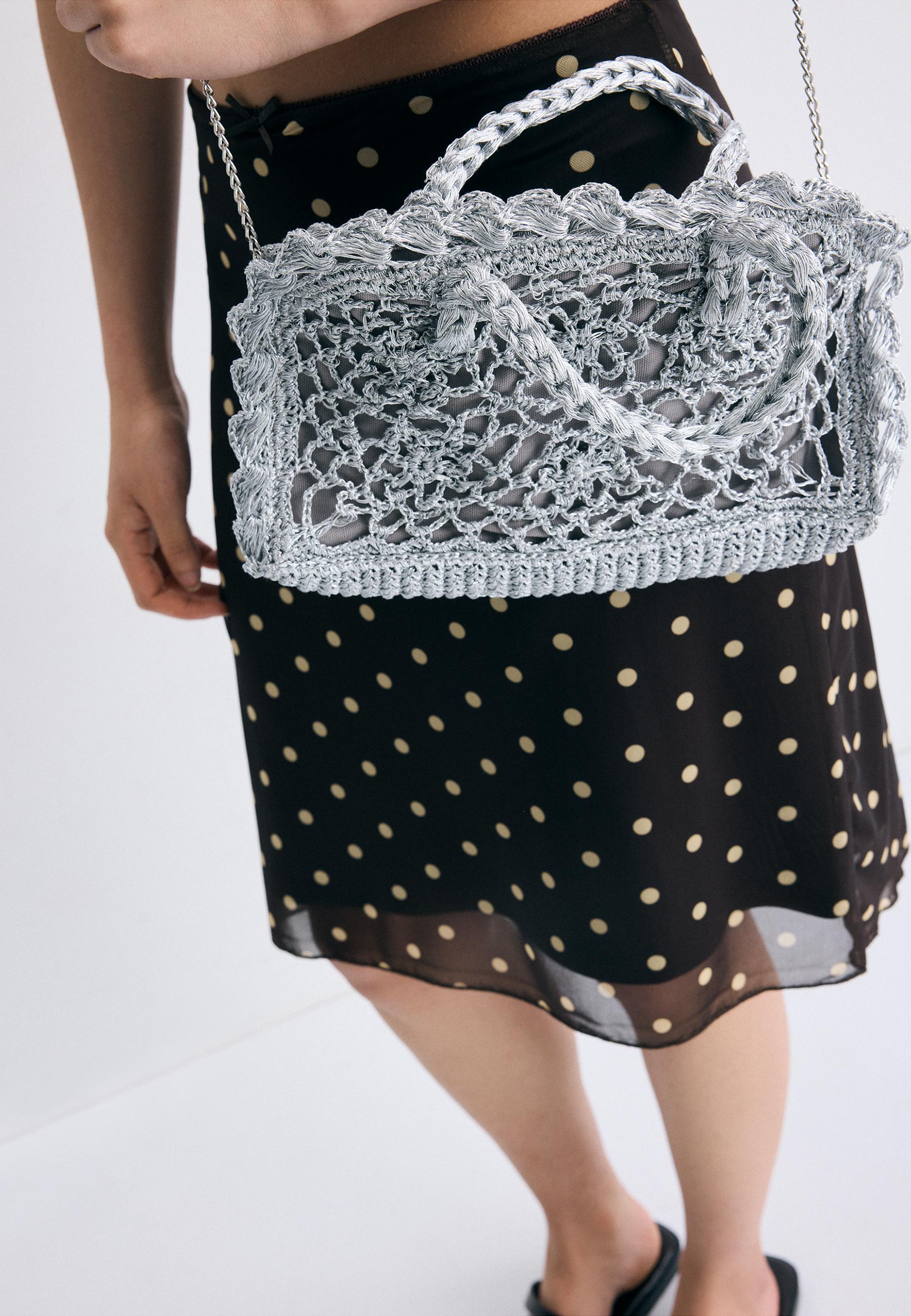 Metallic yarn crochet tote bag — Grey