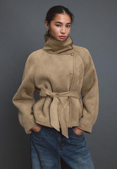 Faux suede double-faced jacket — camel 1