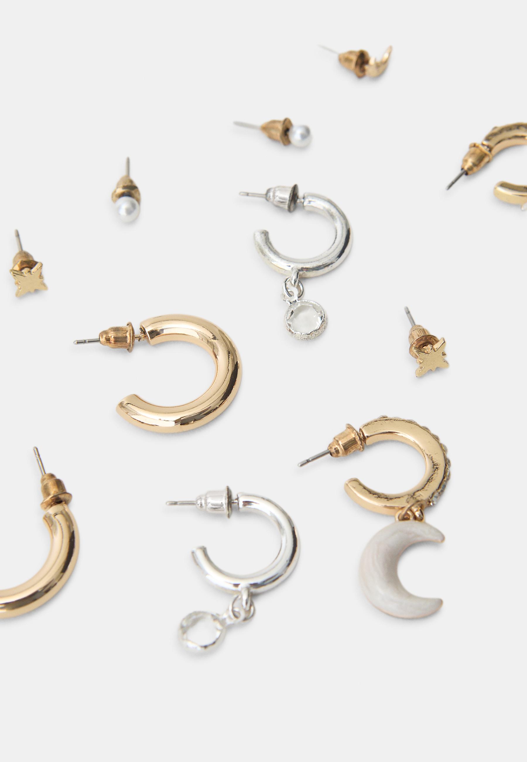 Set of 9 moon earrings — Gold
