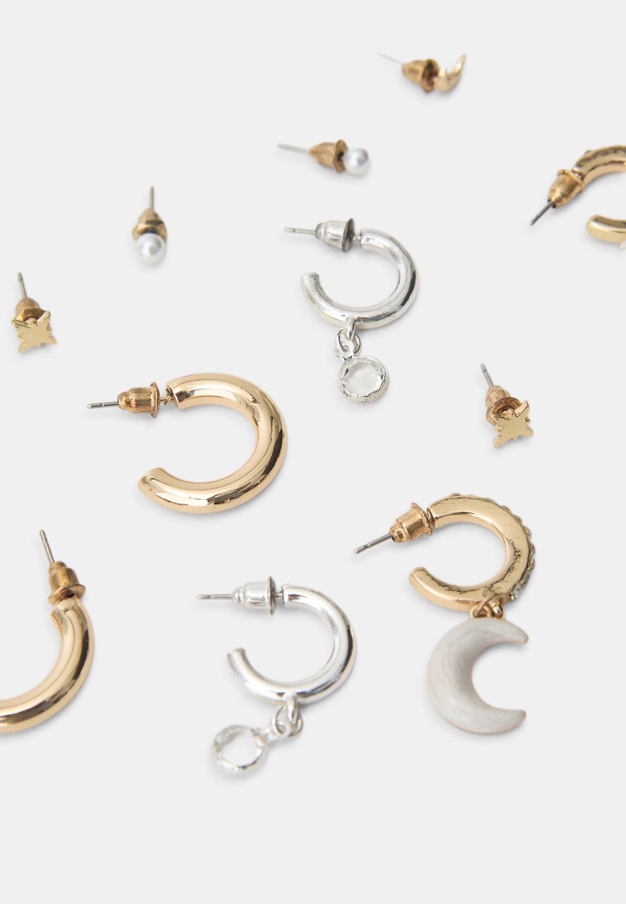 Set of 9 moon earrings — Gold