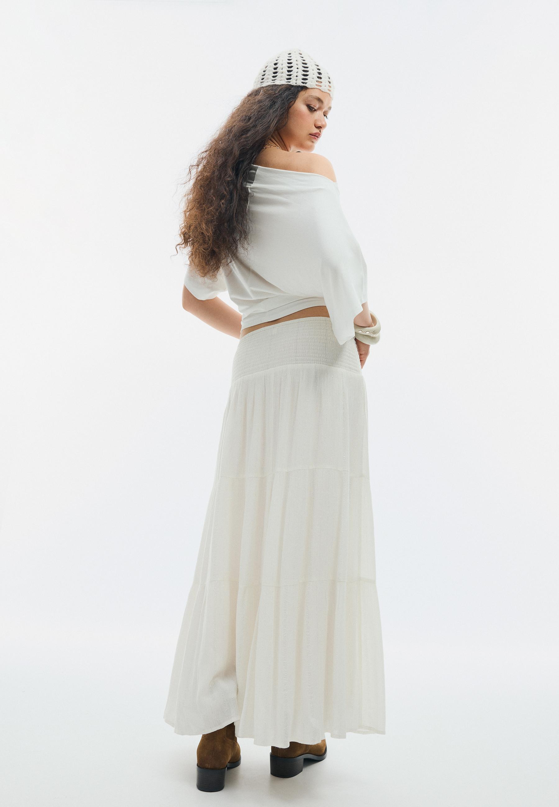 Panelled skirt with metallic thread — Ecru