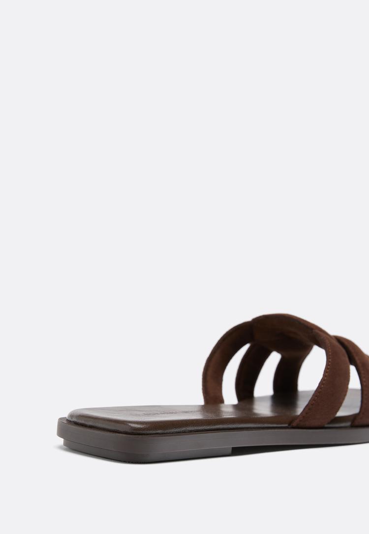  Stradivarius Ίσια Πέδιλα Όψη Δέρματος Καφέ 36 - 3