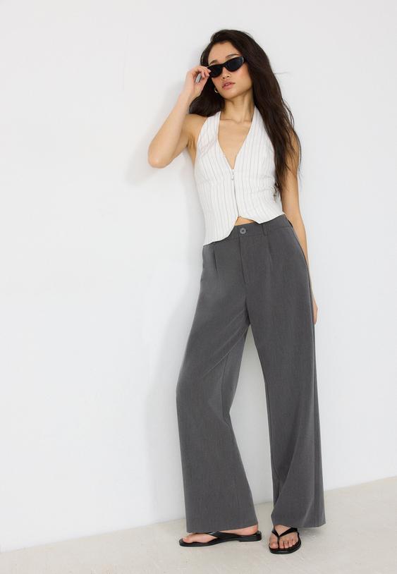 Stradivarius Smart Straight-Leg Trousers Dark Grey 6