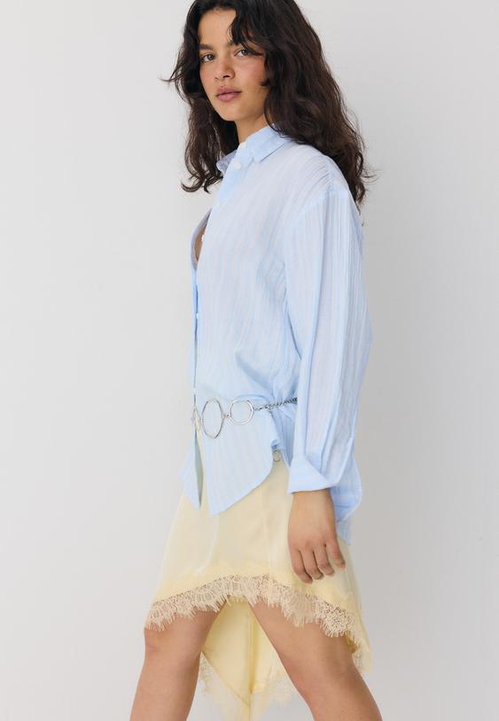 Stradivarius Basic Double-Fabric Shirt Sky Blue M