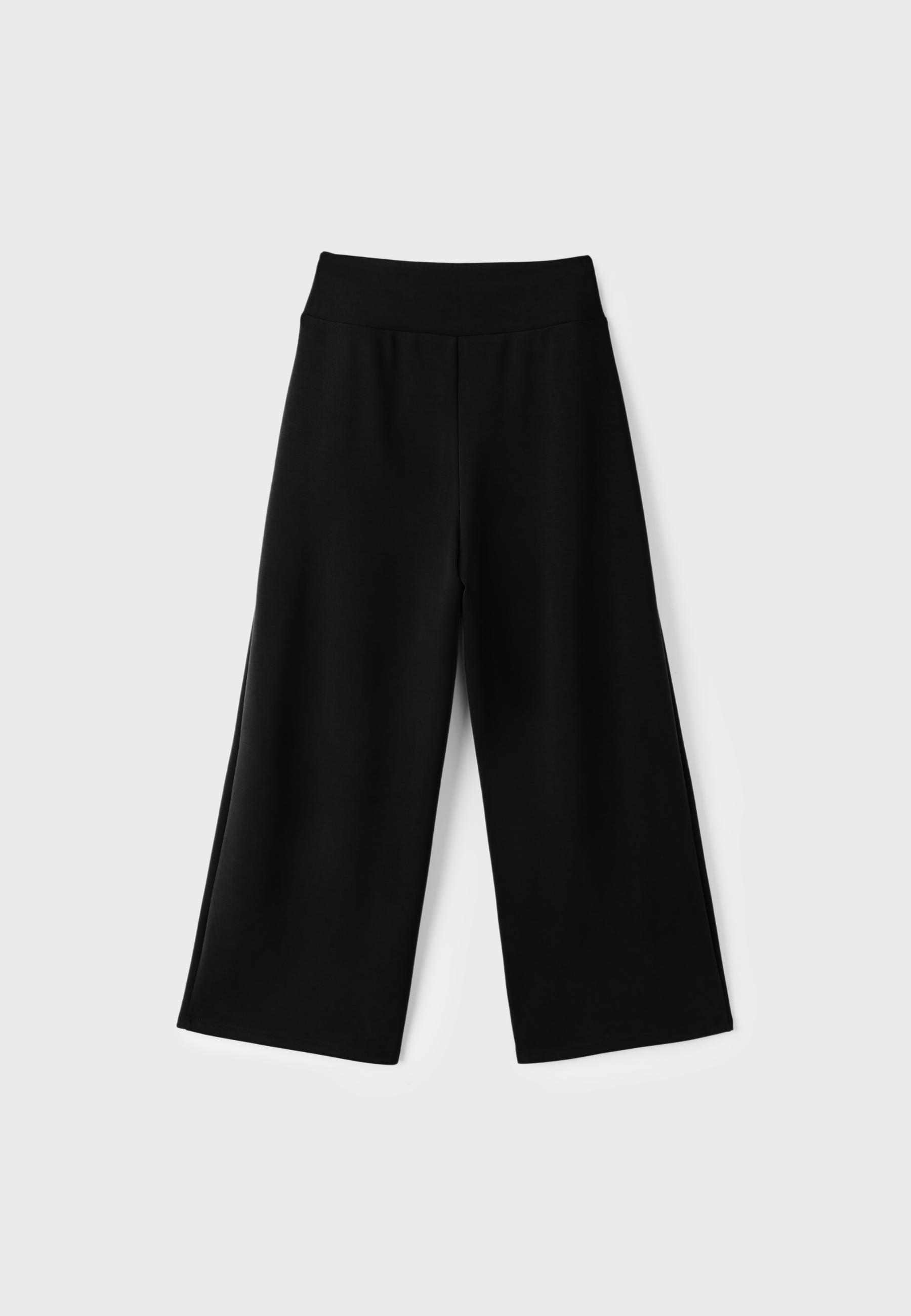 Soft-touch wide-leg trousers with darts — Black
