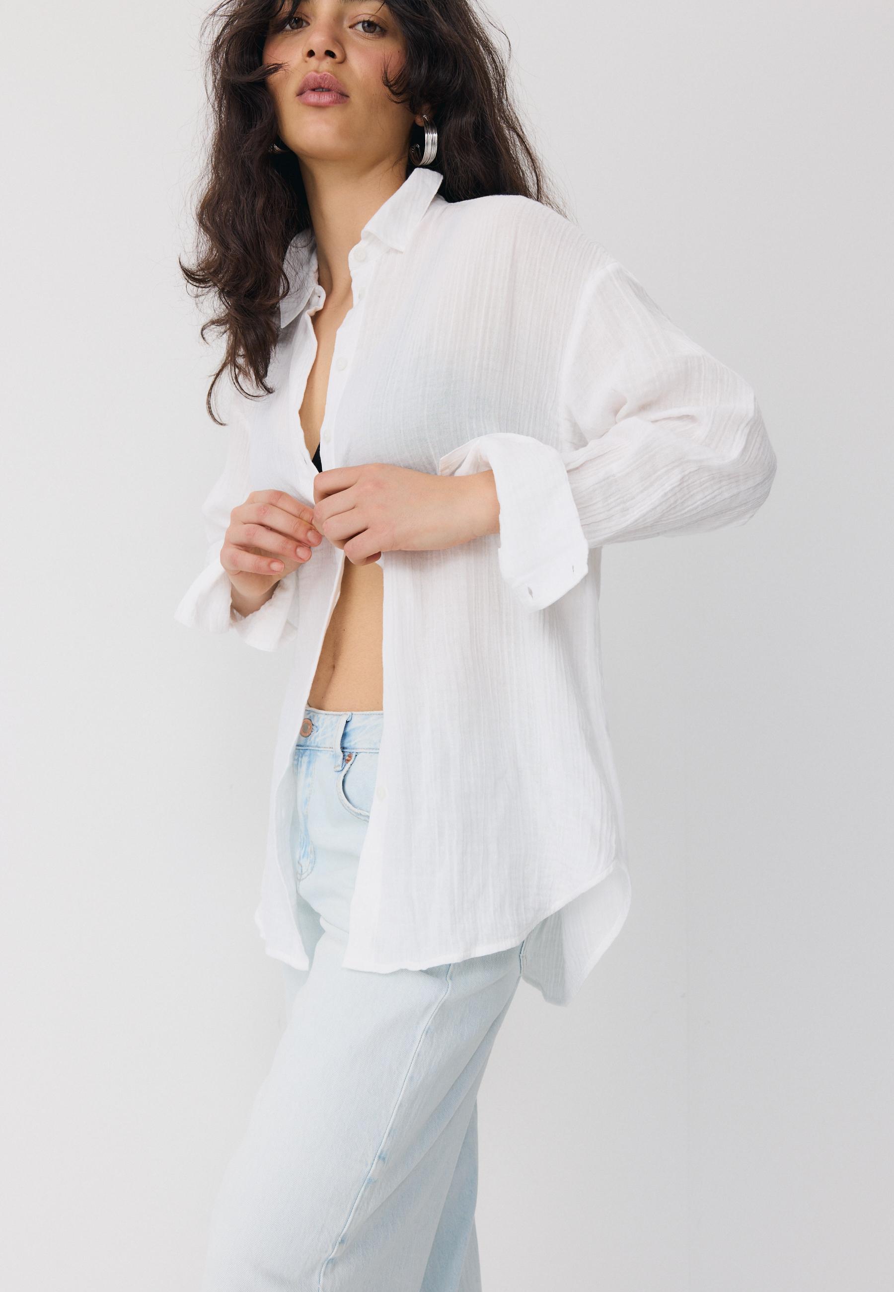 Basic double fabric shirt — White
