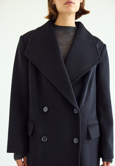 Long wool-blend coat — Navy blue 3