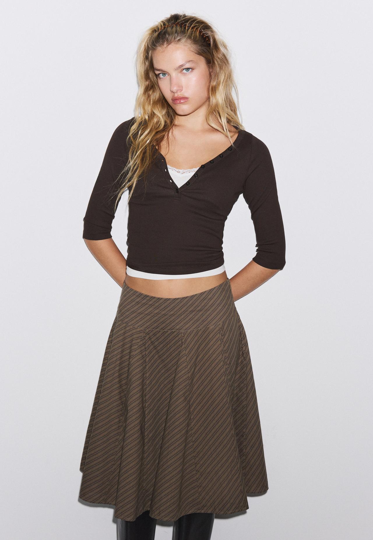 Mini skirt with godets — Brown