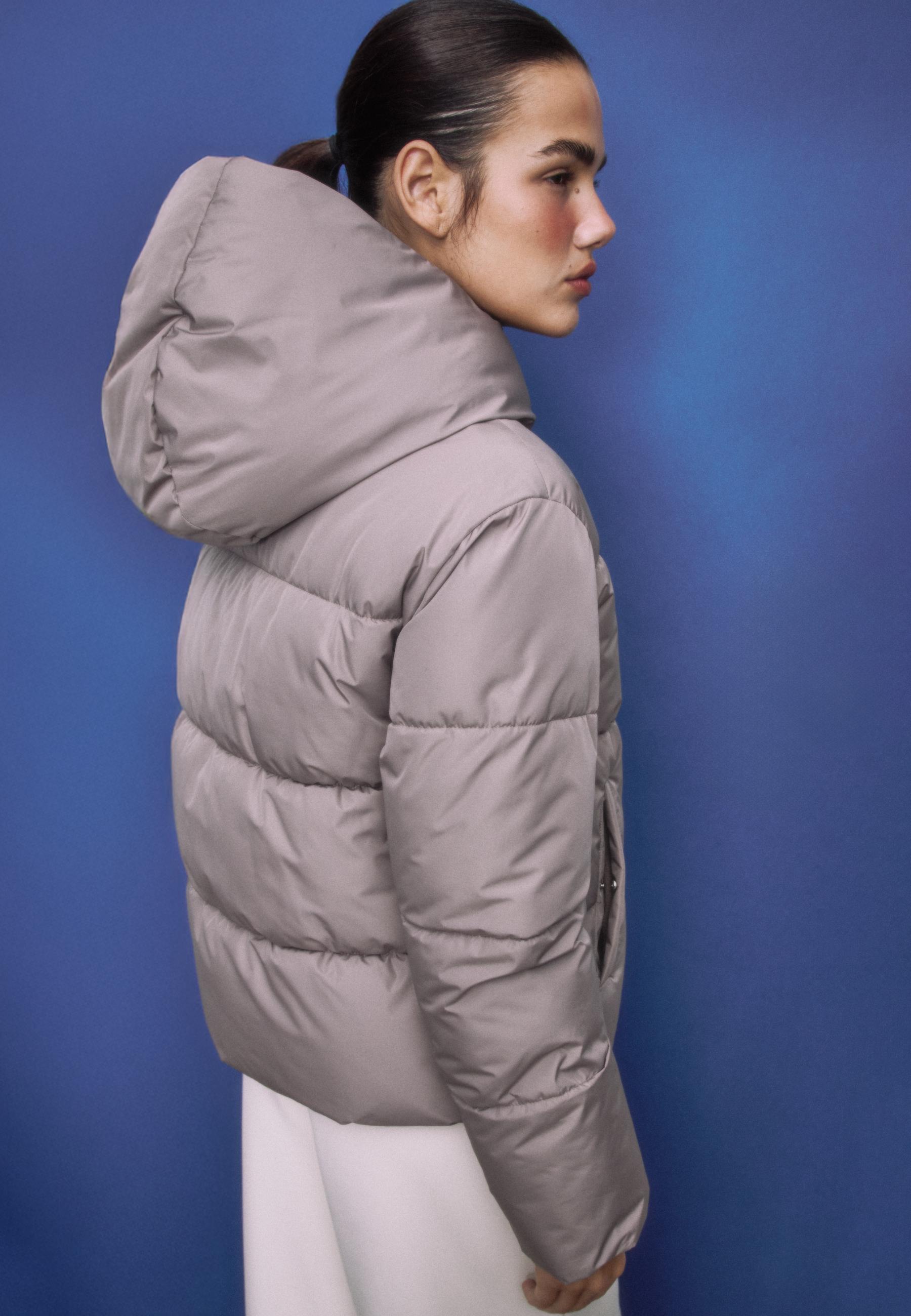 Basic hooded puffer jacket — Brown