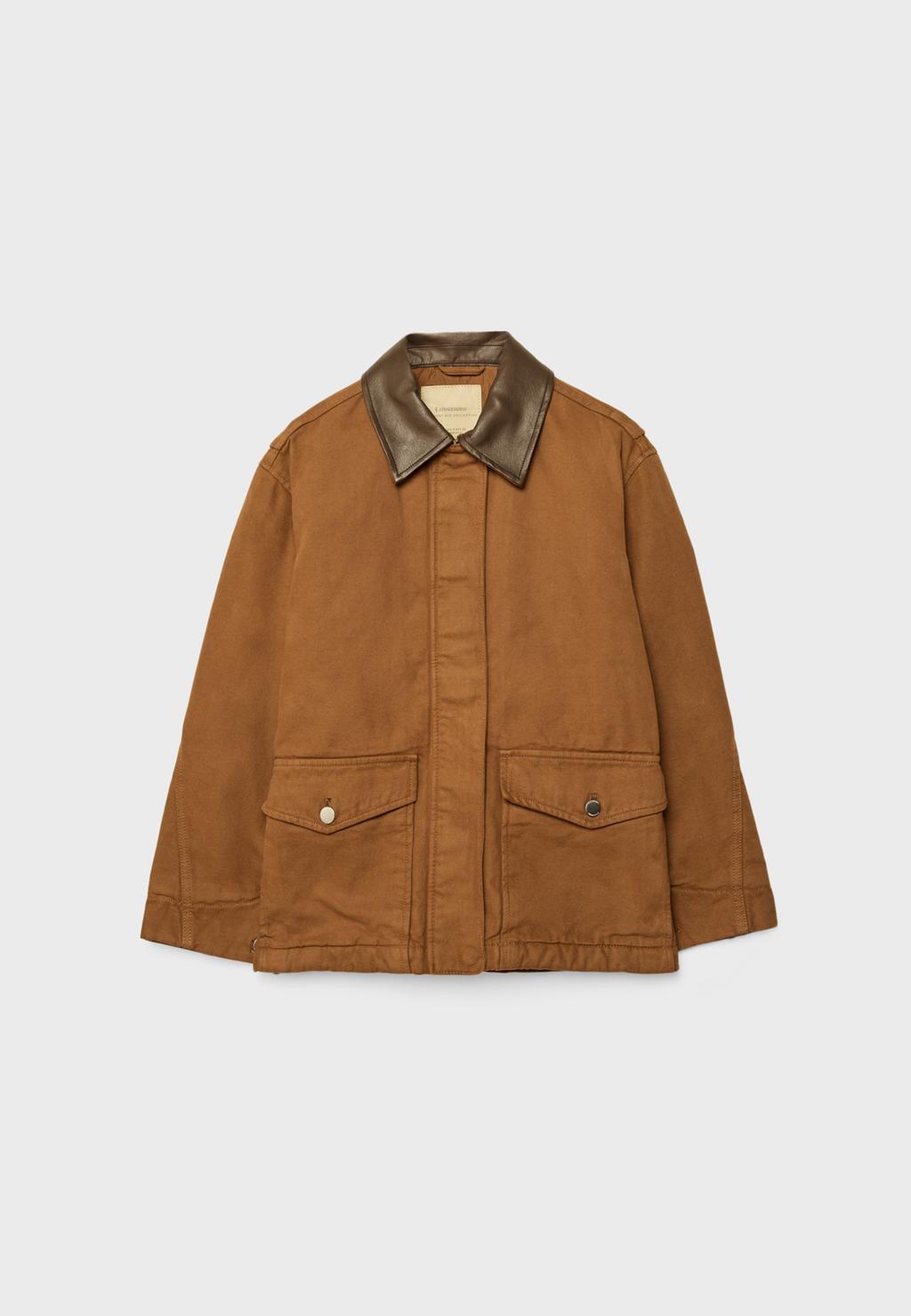 Contrast leather effect parka