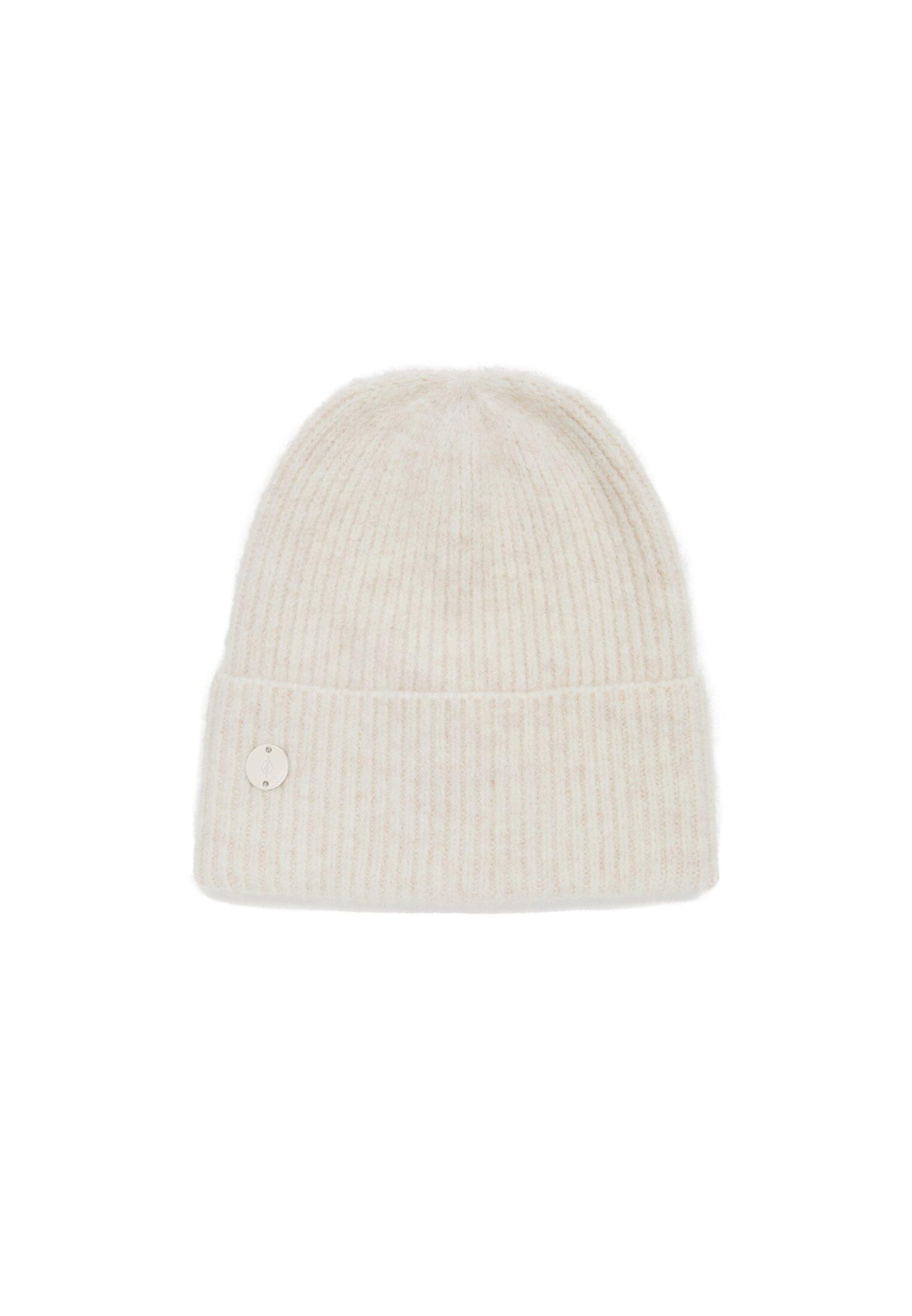 Basic beanie with plaque detail — Ecru