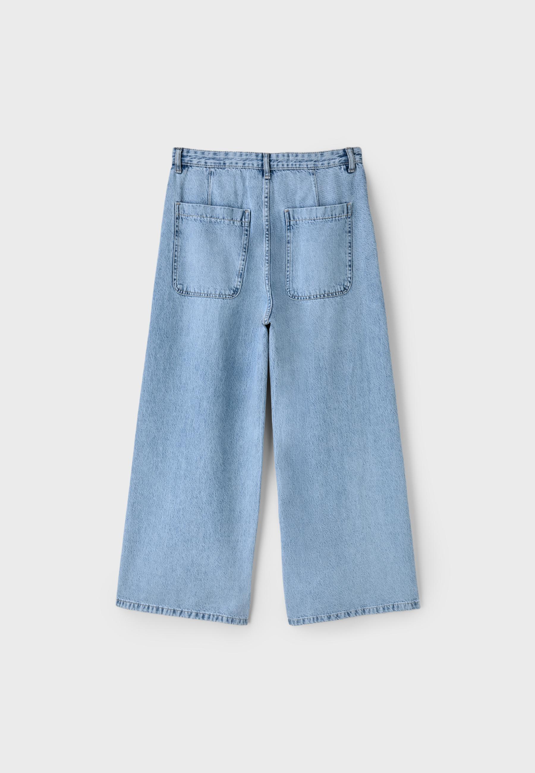 Pleated wide-leg jeans — MEDIUM LIGHT BLUE DENIM
