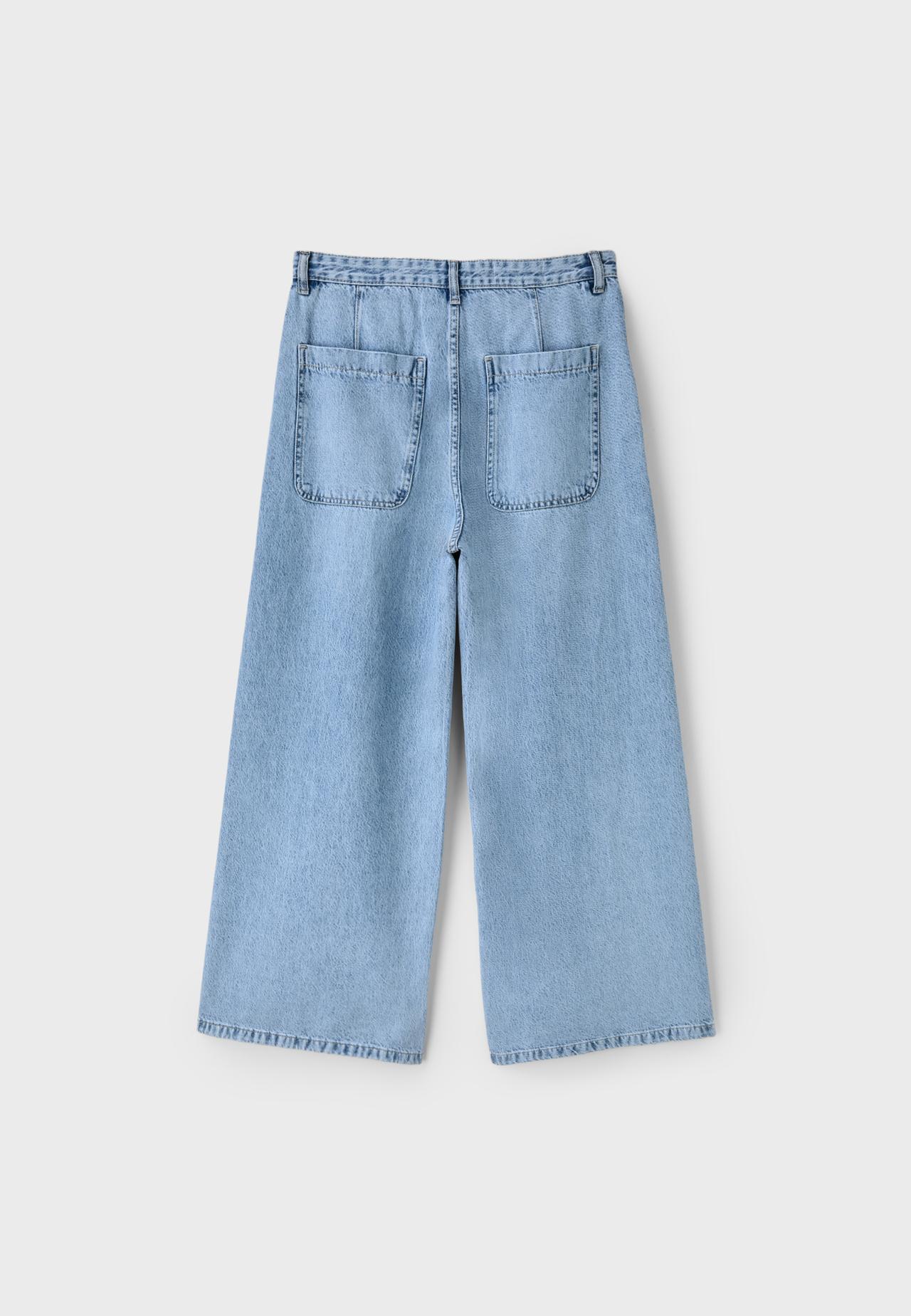 Pleated wide-leg jeans — MEDIUM LIGHT BLUE DENIM