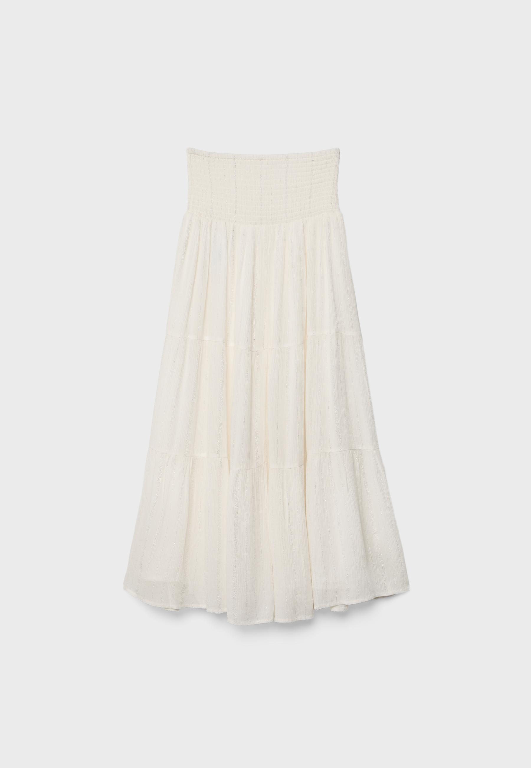 Panelled skirt with metallic thread — Ecru