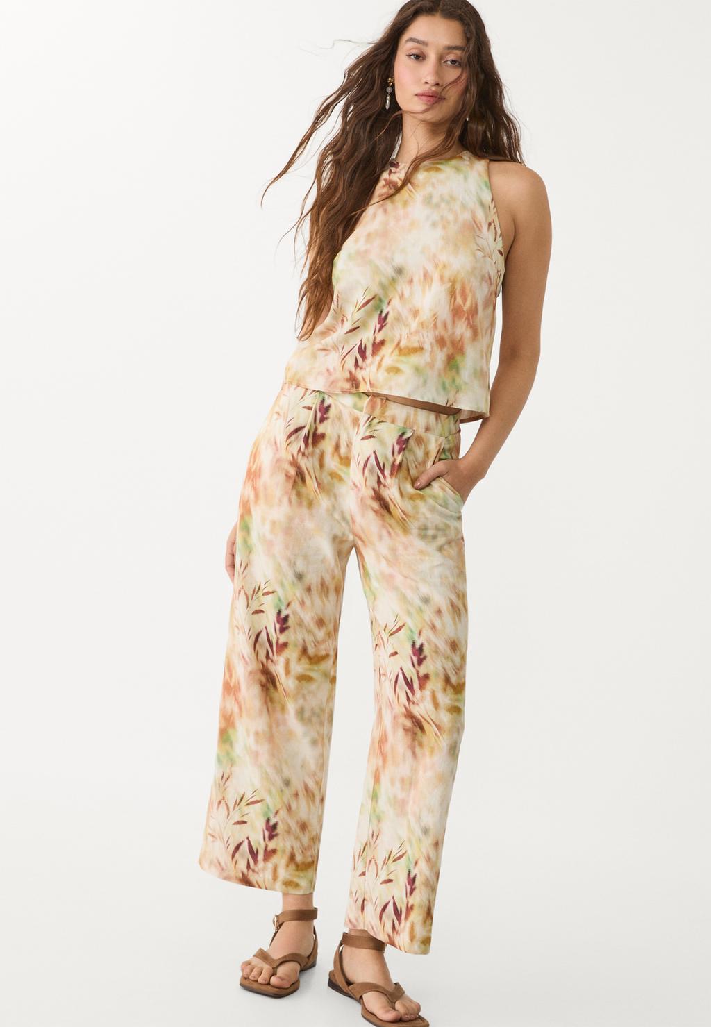 Printed linen blend culottes