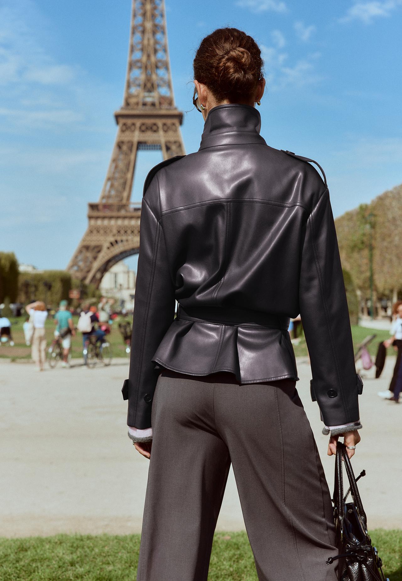 Peplum leather effect trench coat — Purple