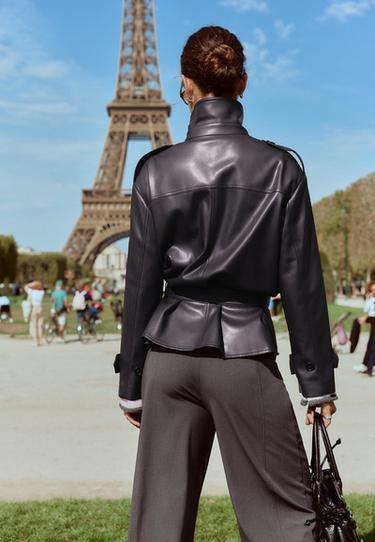 Peplum leather effect trench coat — Purple 5