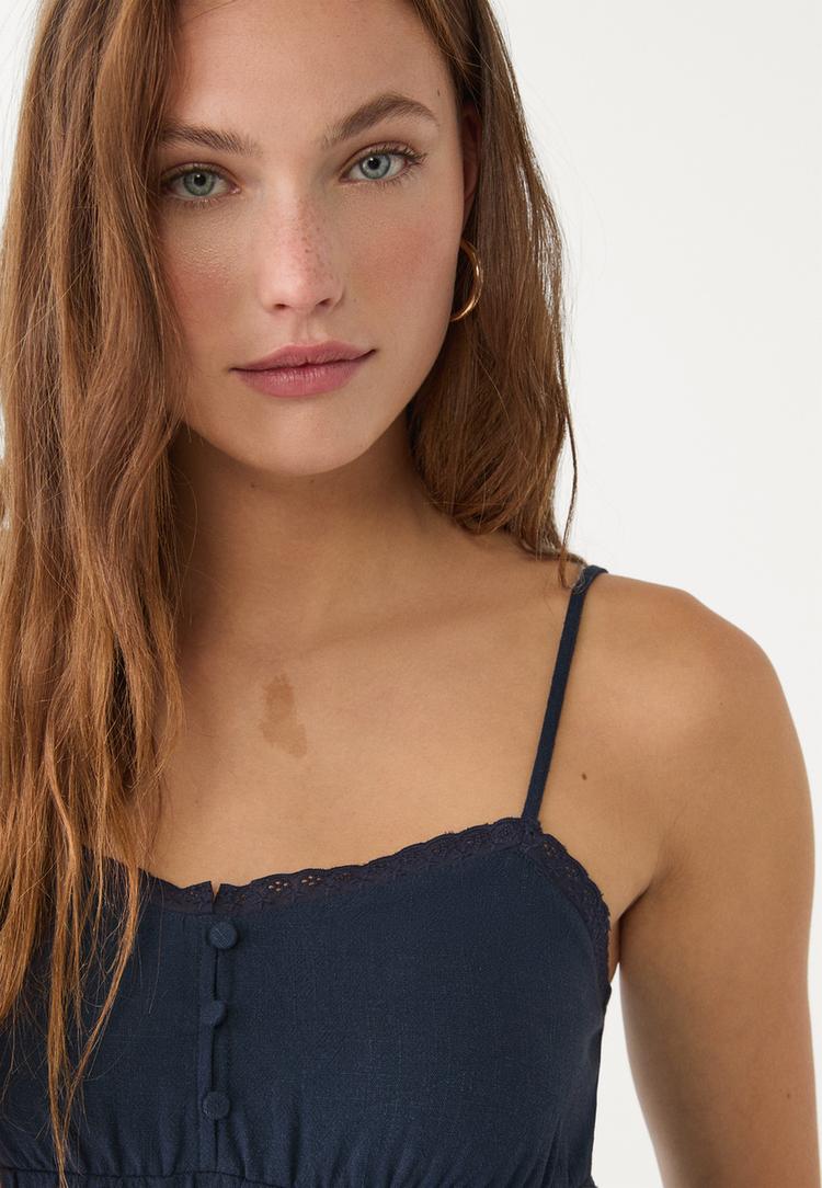 flowing strappy linen blend top
