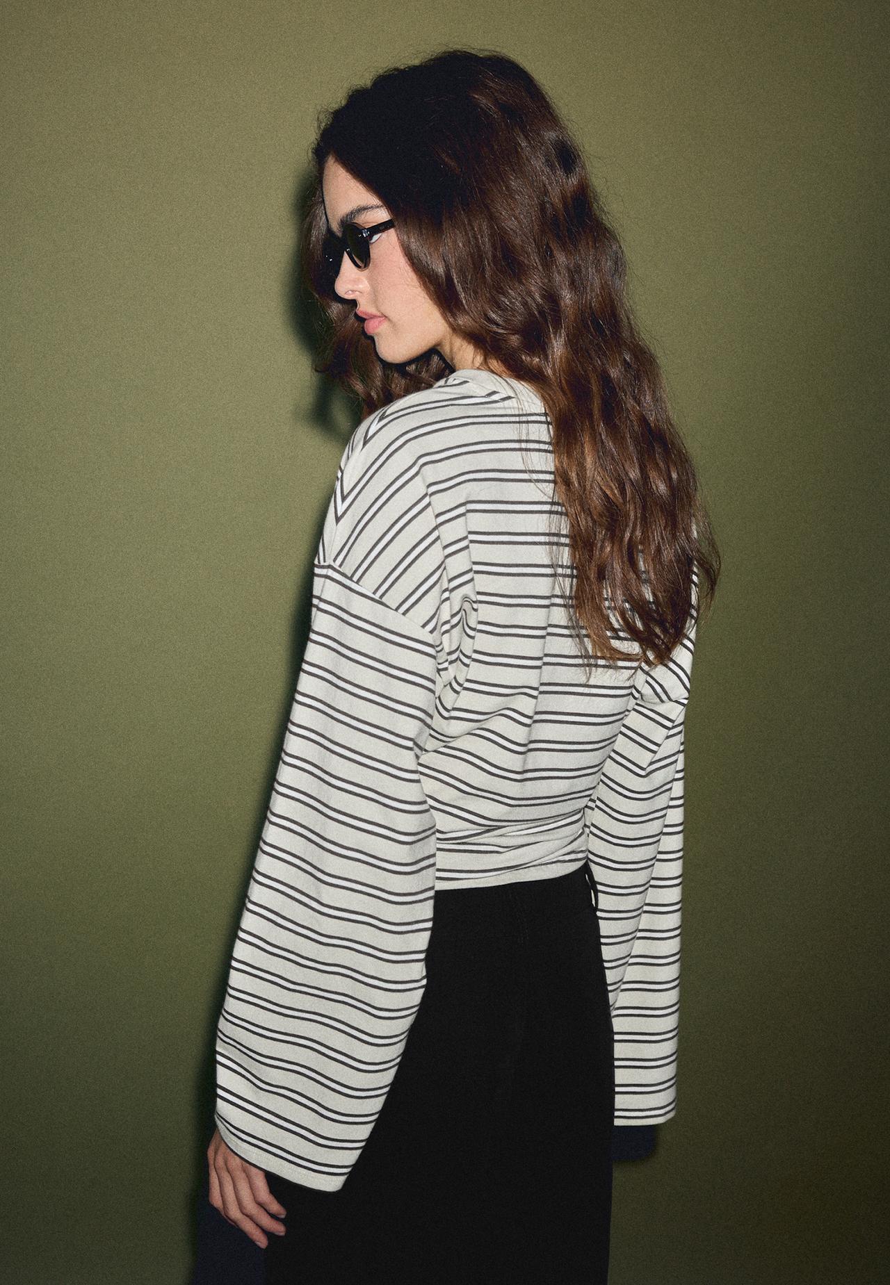 Striped long sleeve Japanese-style top — Vanilla