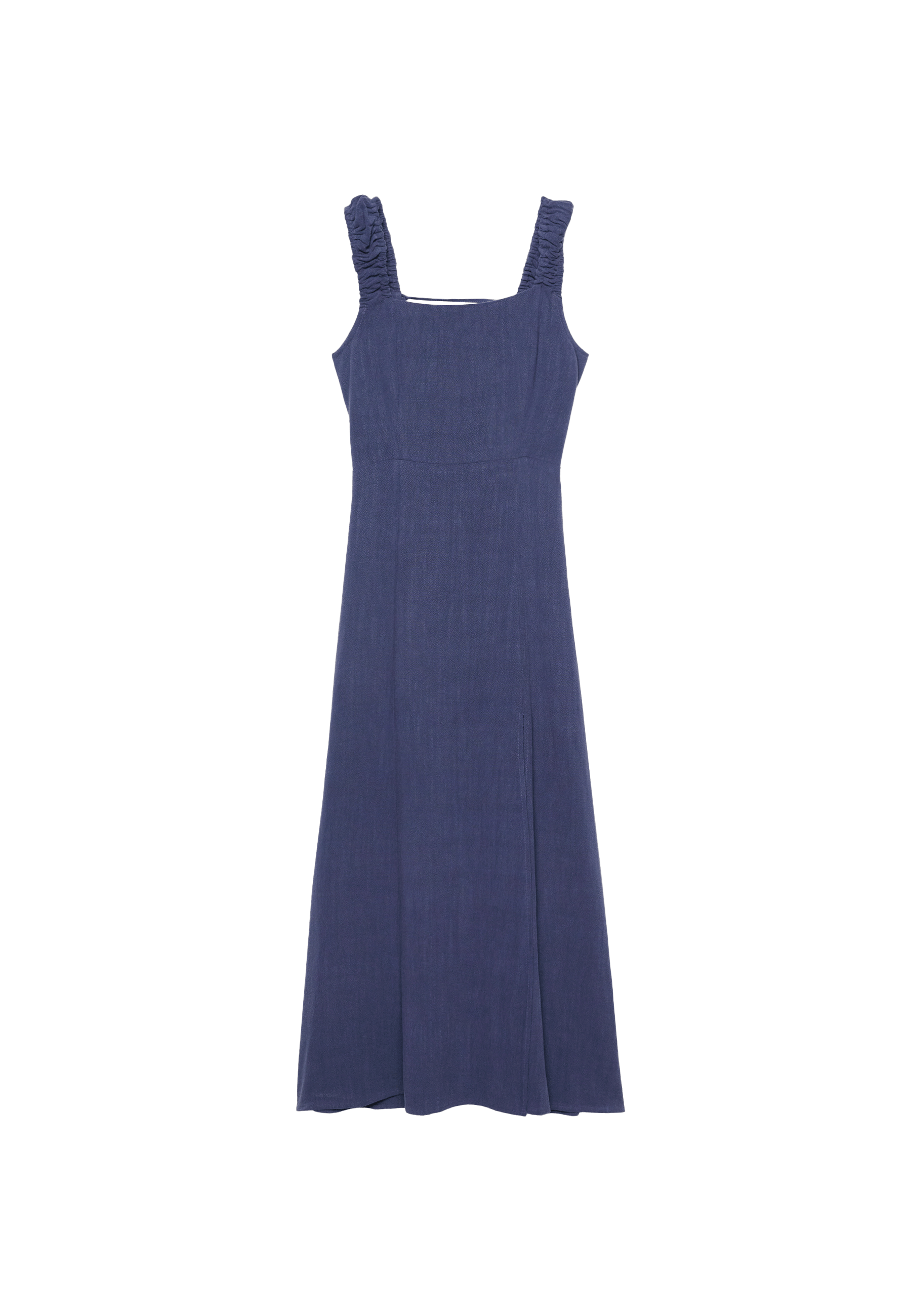 Linen-look cross-back midi dress — Navy blue