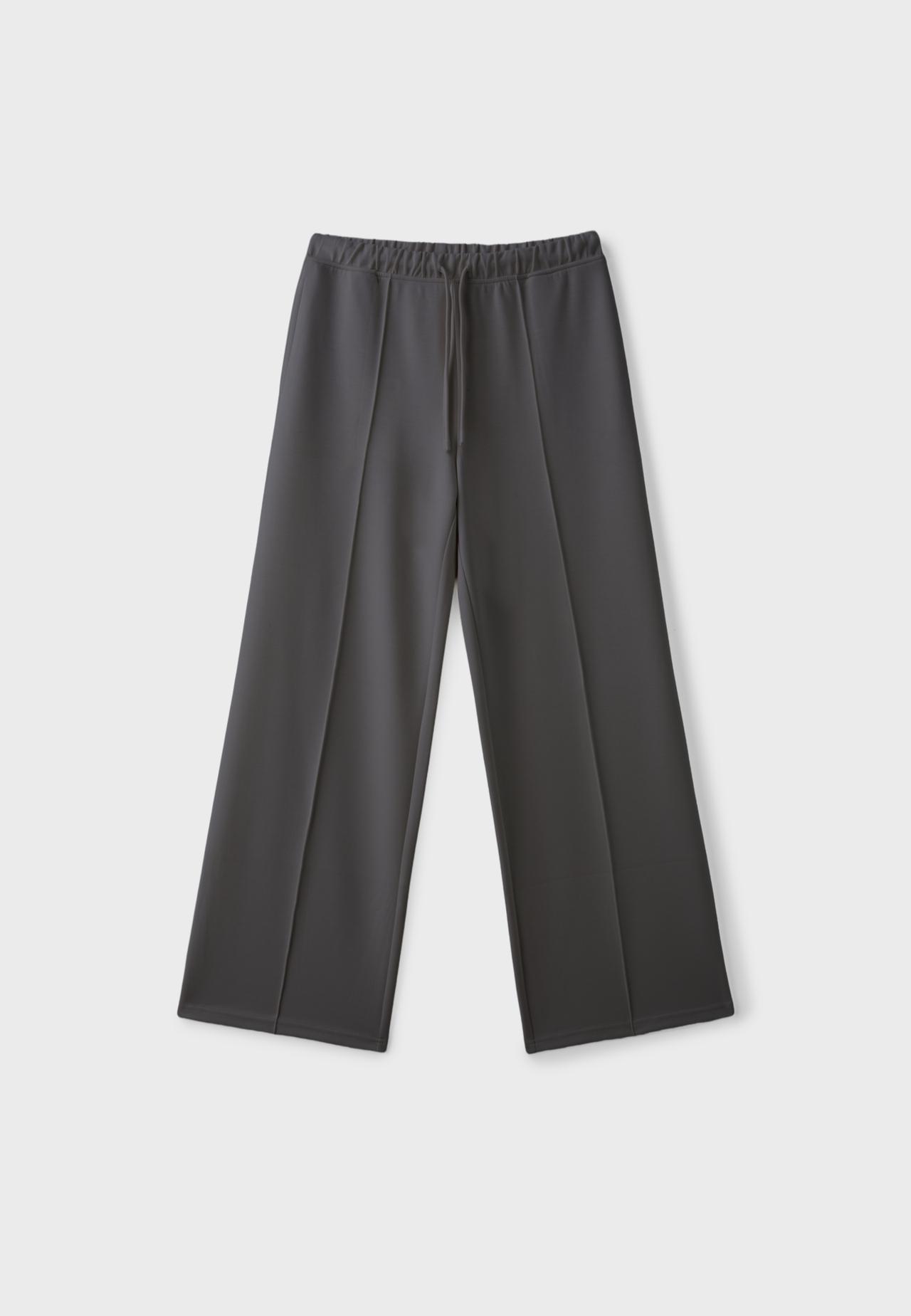 Soft-touch wide-leg jogger trousers with pin tuck — Grey