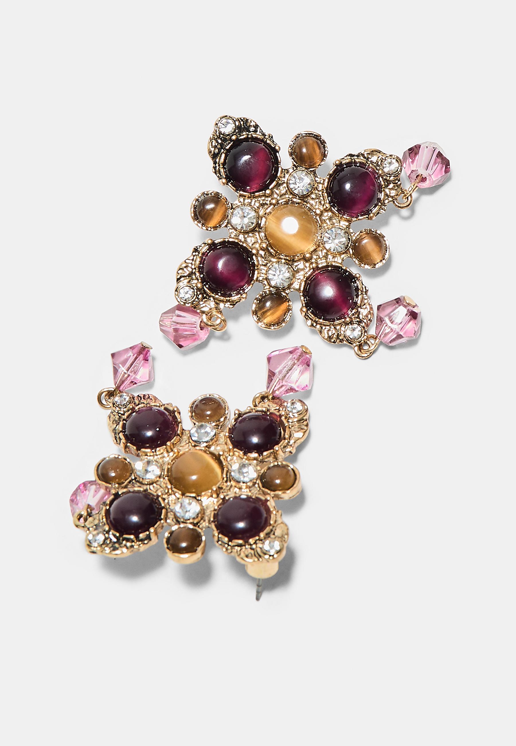 Jewelled cross earrings — Gold