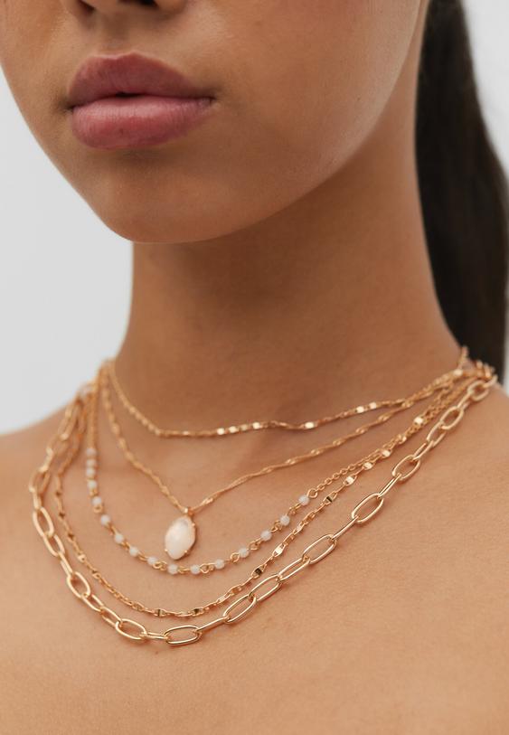 set 5 collares charm piedra rosa