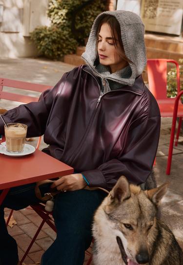 Leather effect gathered jacket — Purple 6