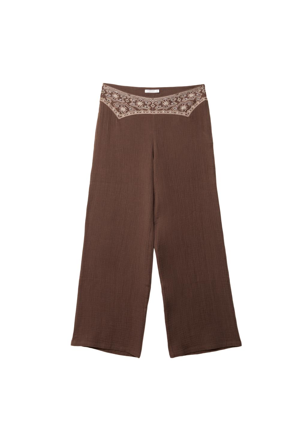 Pantalon fluide brodé texturé