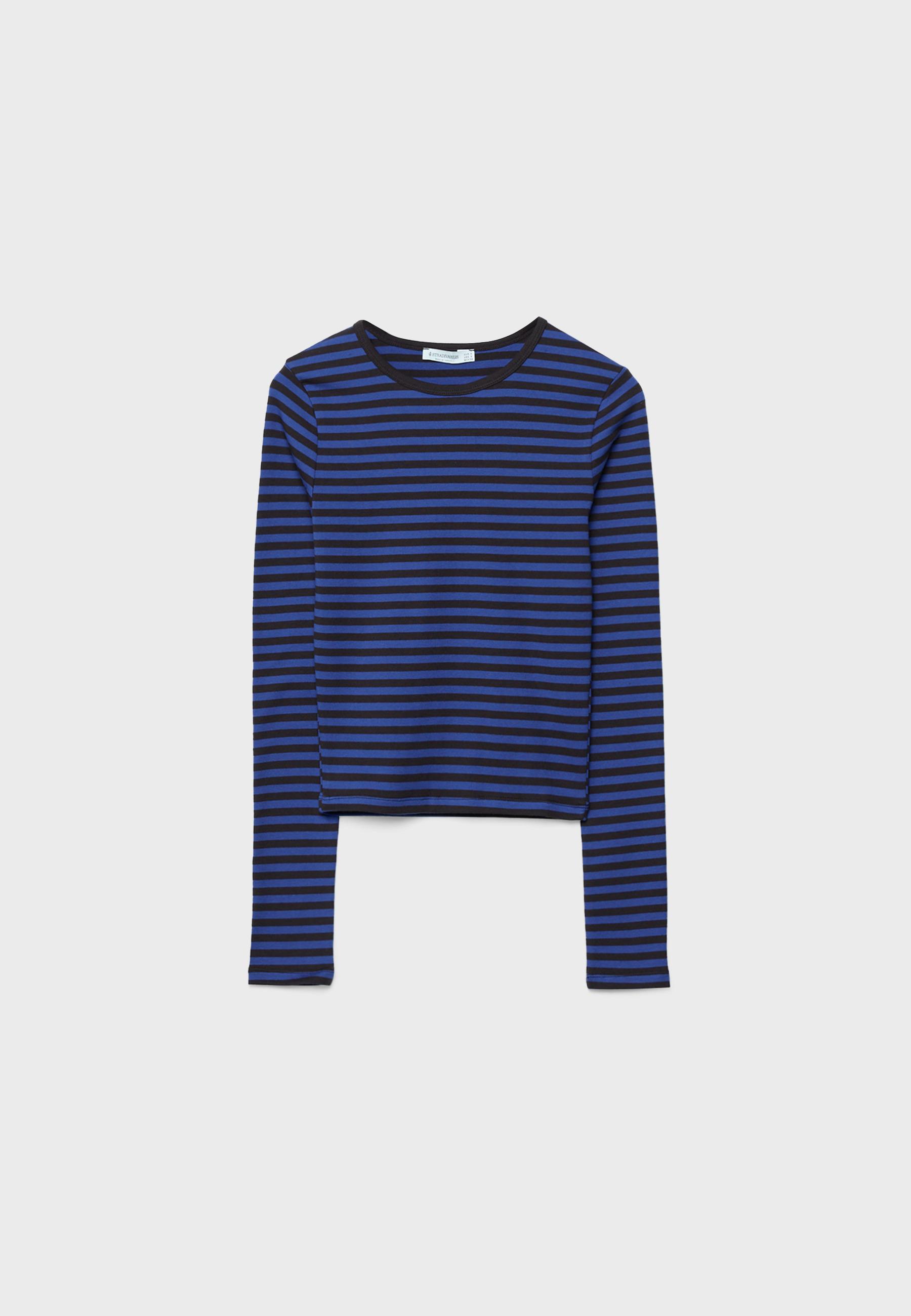 Basic long sleeve striped cotton t-shirt — Electric blue